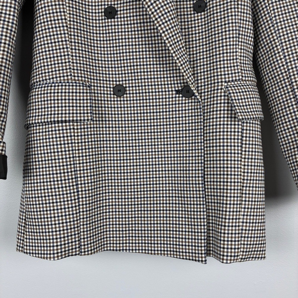 Zara Blazer XS Brown Blue Houndstooth Viscose Blend Dark Academia Career Chic - Picture 9 of 16